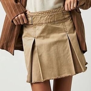 Free People Tan Pleated Denim Mini Skirt Size 14.
